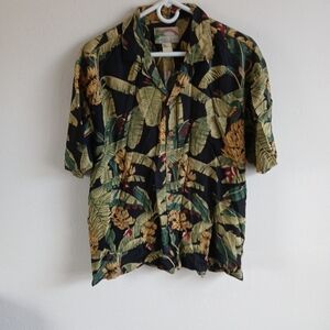 Paradise Found Black Hawaiian Shirt Vintage Bananas Palm Tree Size L